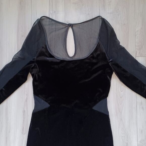 Bardot Velvet Mini Dress Mesh Back & Cut Outs Black 6 - Picture 3 of 14
